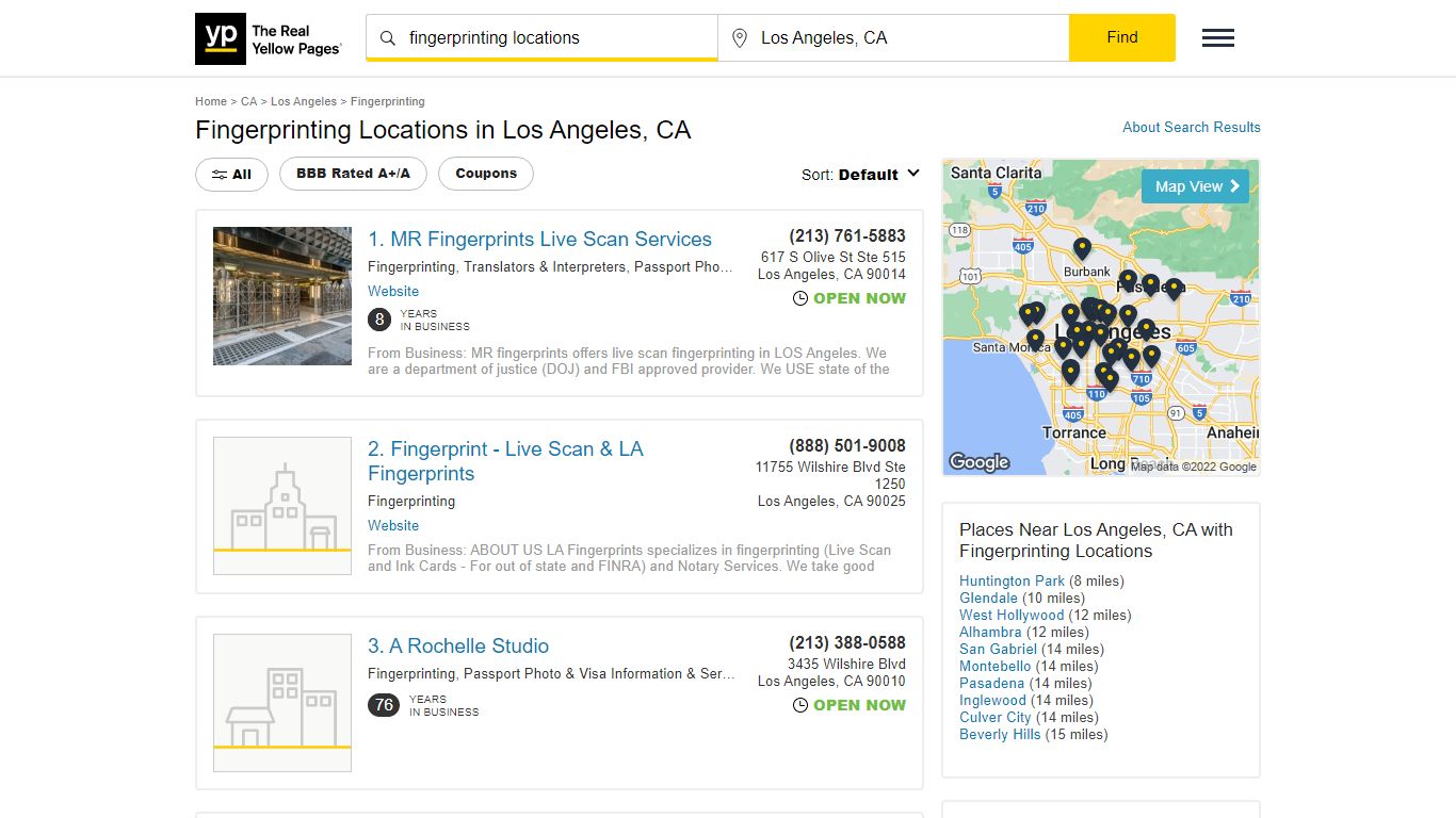 Fingerprinting Locations in Los Angeles, CA - yellowpages.com